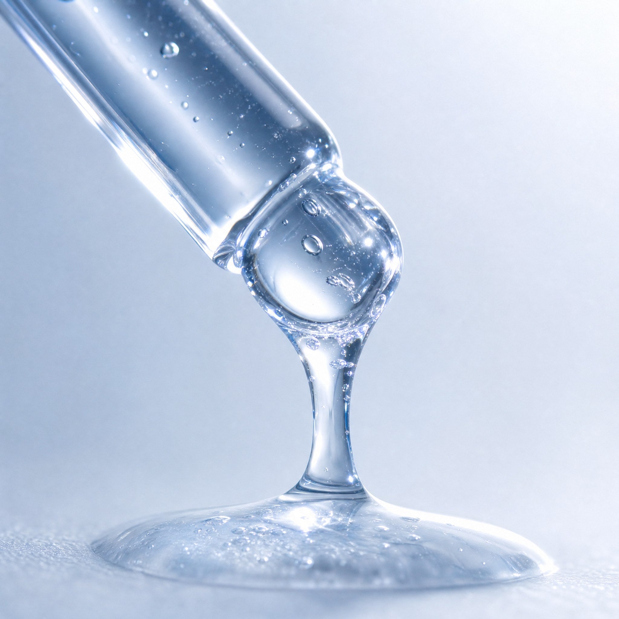 Skingenetix Copper Peptide (GHK-Cu) 2% Renewal Serum, 30ml - macro of the pipette tip with a drop of the blue serum