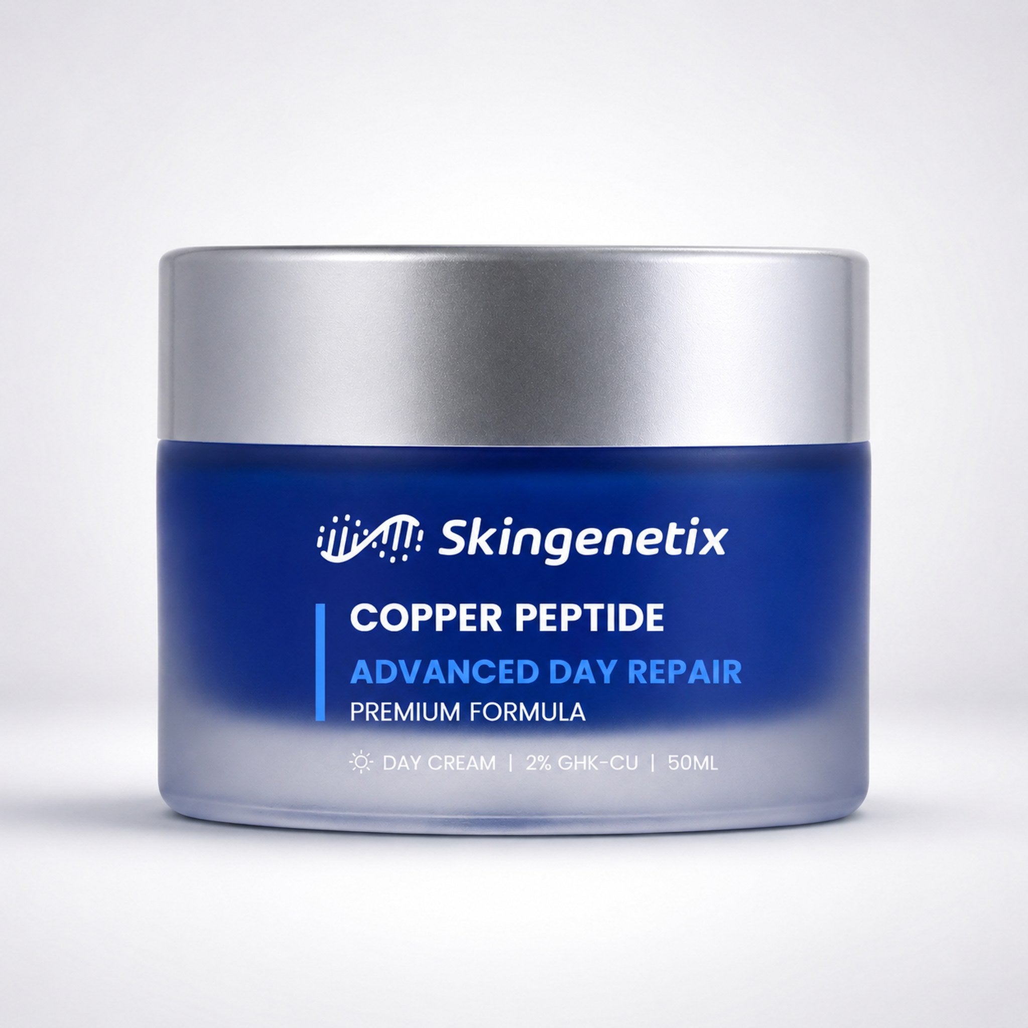 Skingenetix Copper Peptide (GHK-Cu) 2% Day Gel-Cream, 50ml - jar on a white background with a soft shadow