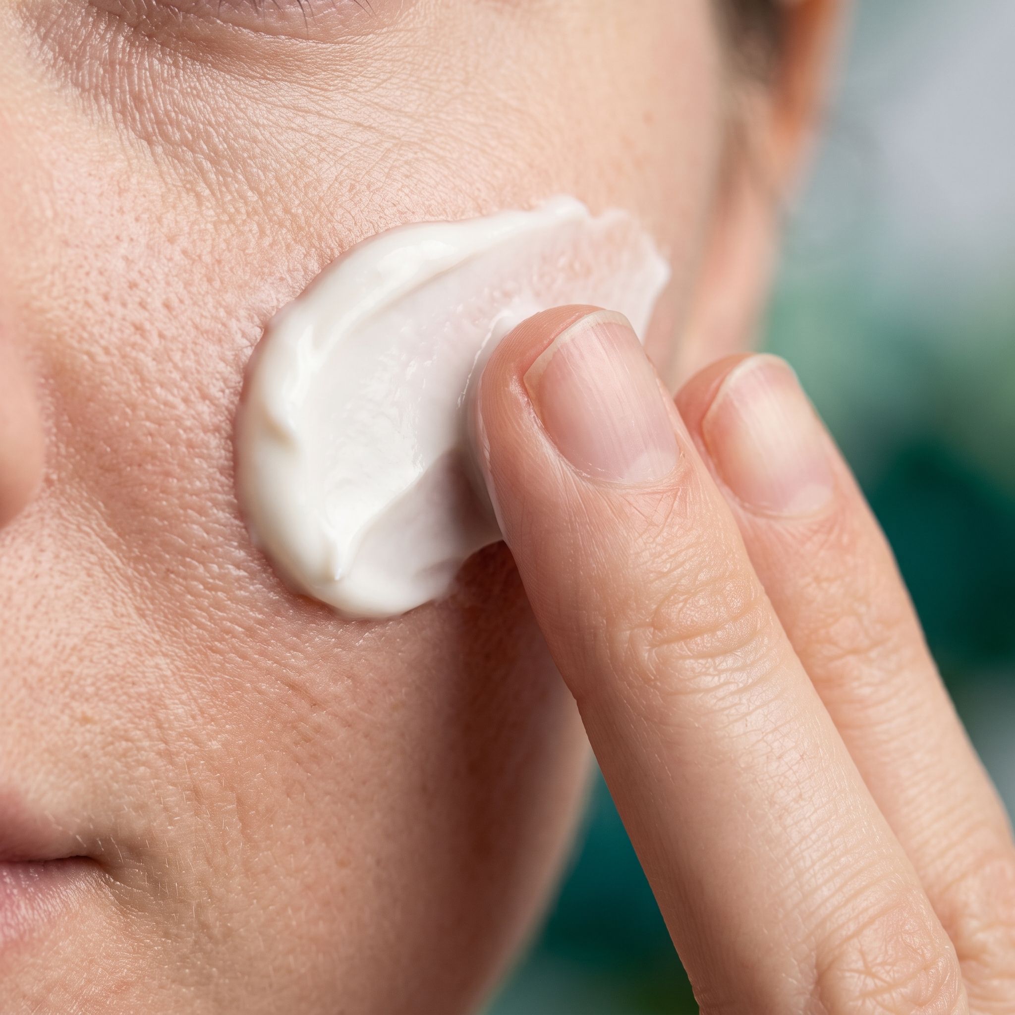 Skingenetix Matrixyl 3000 Pro-Collagen Firming Cream, 50ml - the white cream smoothed onto a cheekbone