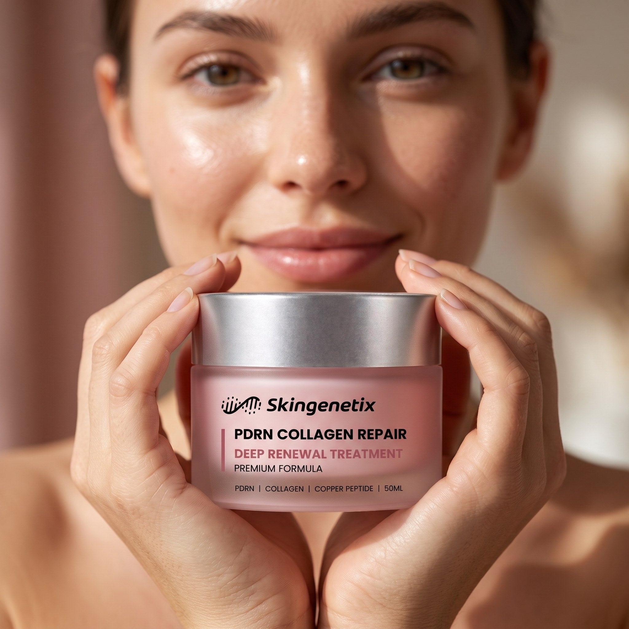 Skingenetix PDRN 1% Collagen Night Cream, 50ml - a model with the cream applied