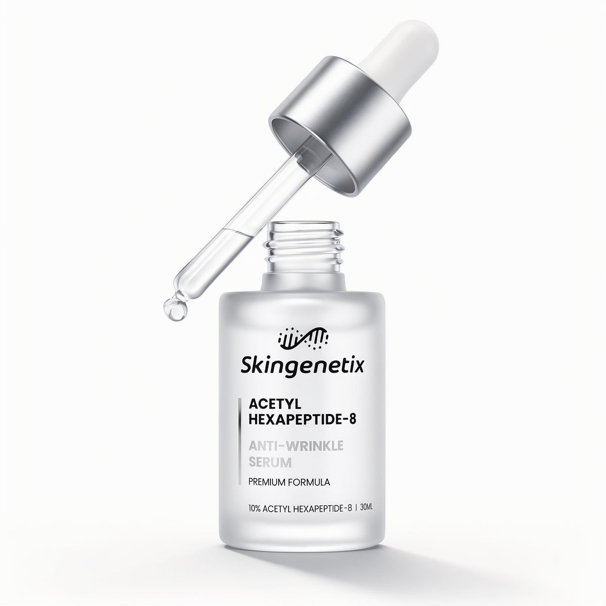 Skingenetix Acetyl Hexapeptide-8 Anti-Wrinkle Serum, 30ml - pipette lifted clear with a drop forming