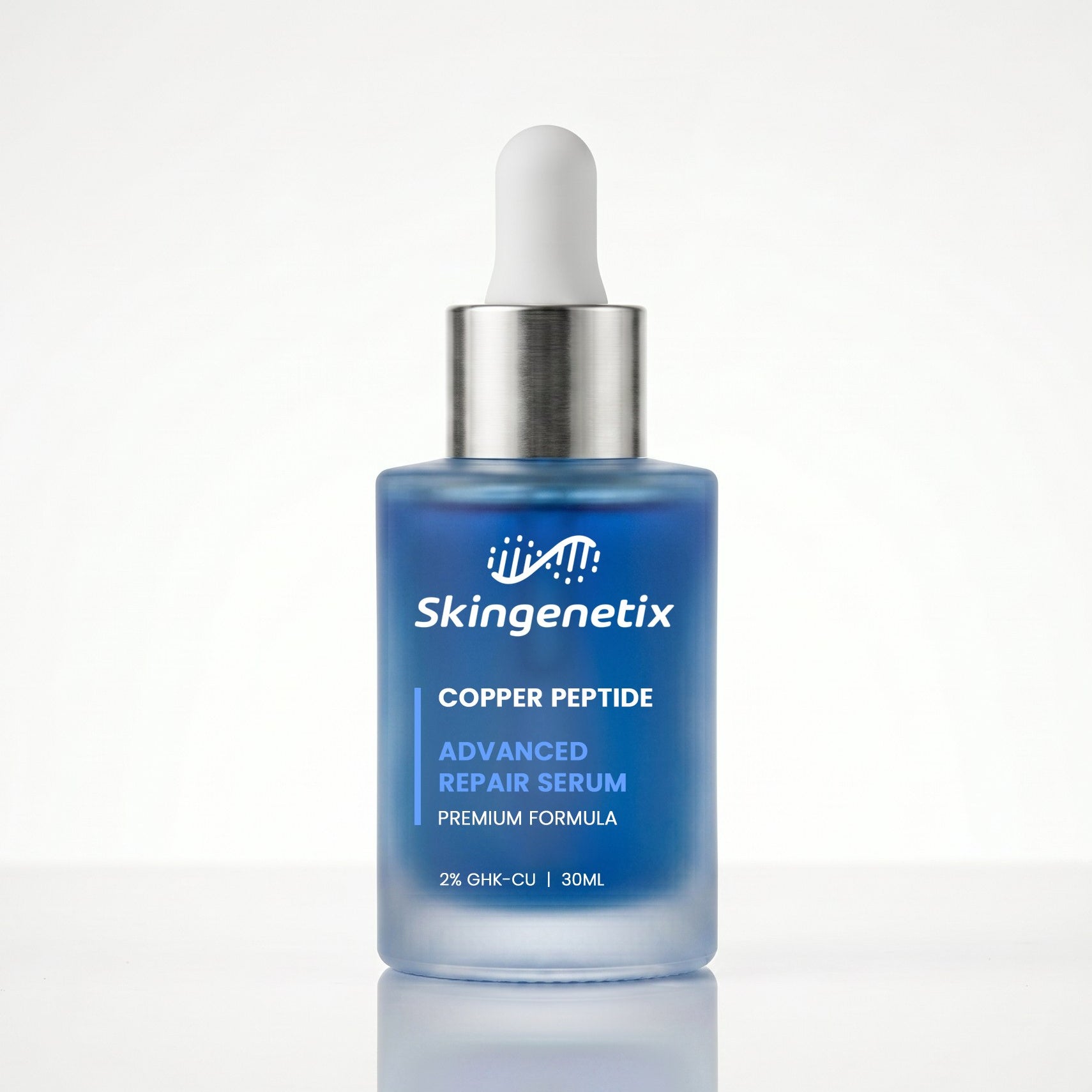 Skingenetix Copper Peptide (GHK-Cu) 2% Renewal Serum, 30ml - blue frosted bottle on white