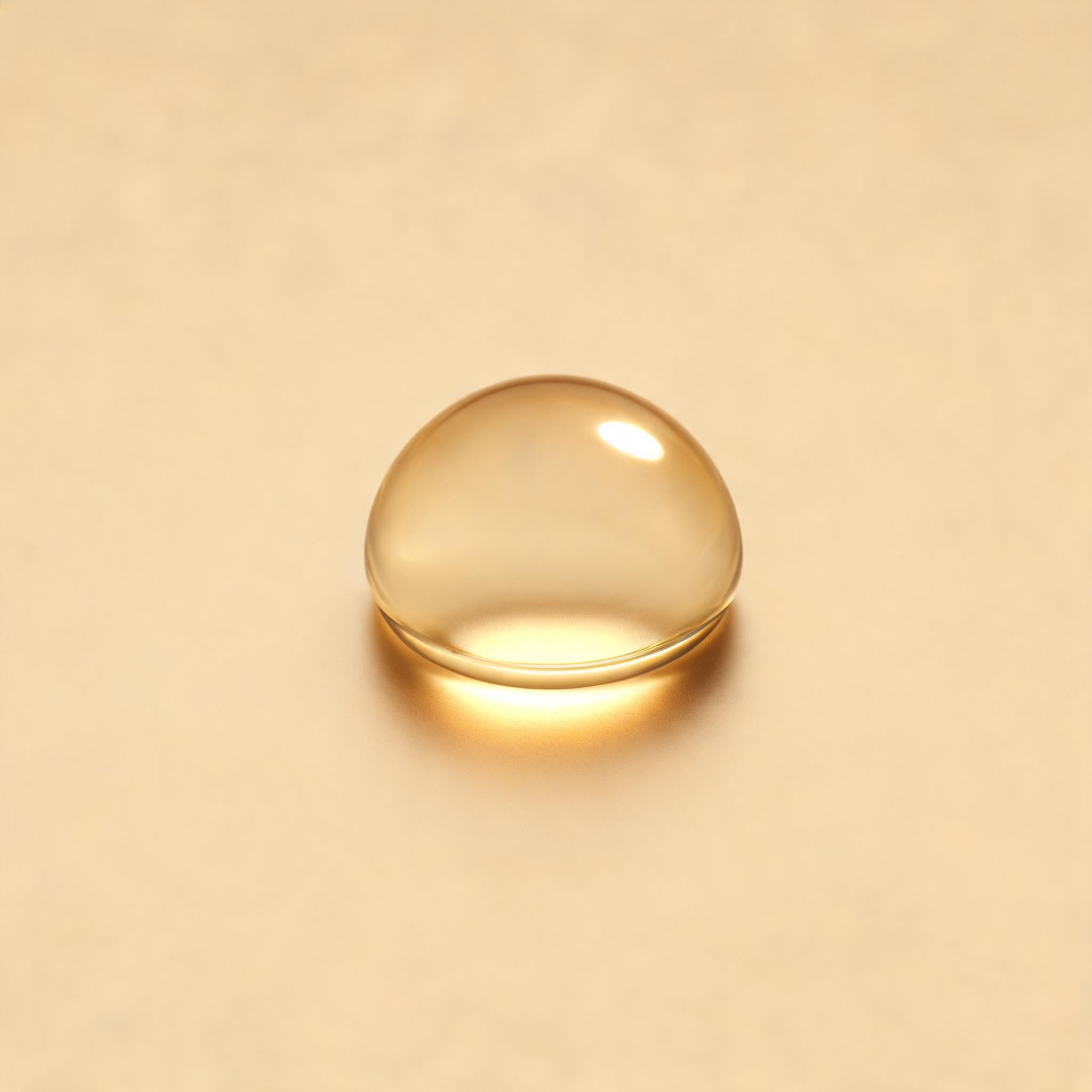 A golden drop of brightening oil on a champagne background - Skingenetix brightening and glow range
