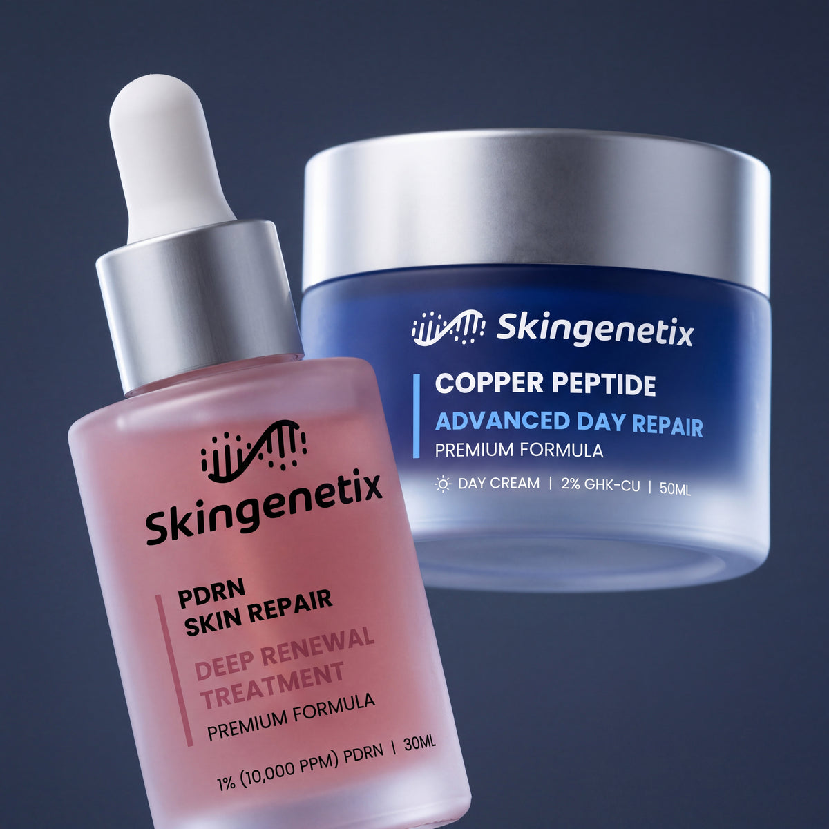 the PDRN serum and copper peptide day gel-cream grouped close together