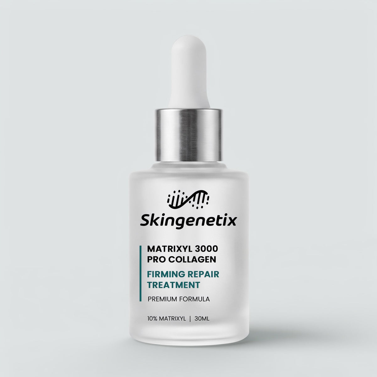 Skingenetix Matrixyl 3000 Firming Serum, 30ml - frosted glass dropper bottle on a pale grey ground