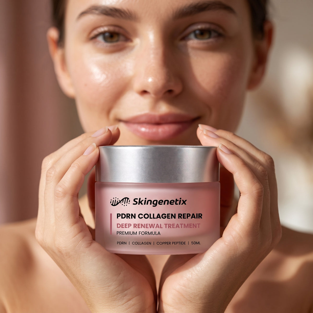 Skingenetix PDRN 1% Collagen Night Cream, 50ml - a model with the cream applied