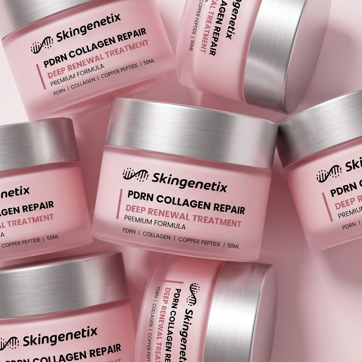 Skingenetix PDRN 1% Collagen Night Cream, 50ml - stacked jars from the Skingenetix range