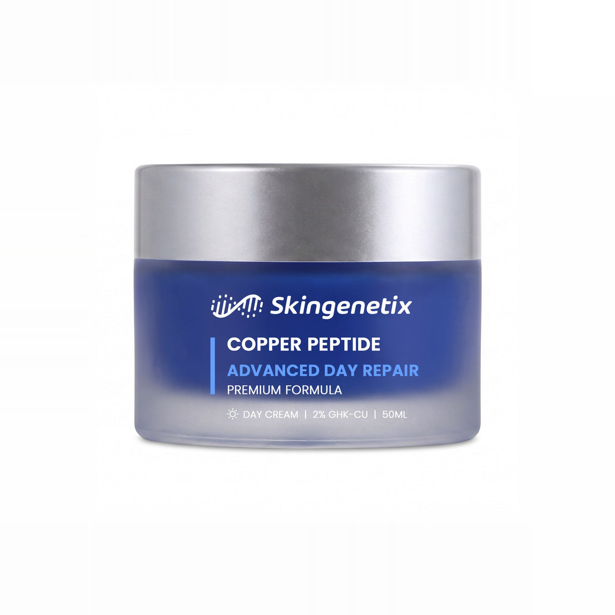 Skingenetix Copper Peptide GHK-Cu Advanced Day Repair gel-cream, 50ml - blue jar on white