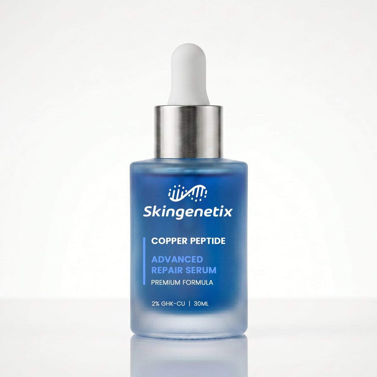 Skingenetix Copper Peptide (GHK-Cu) 2% Renewal Serum, 30ml - blue frosted bottle on white