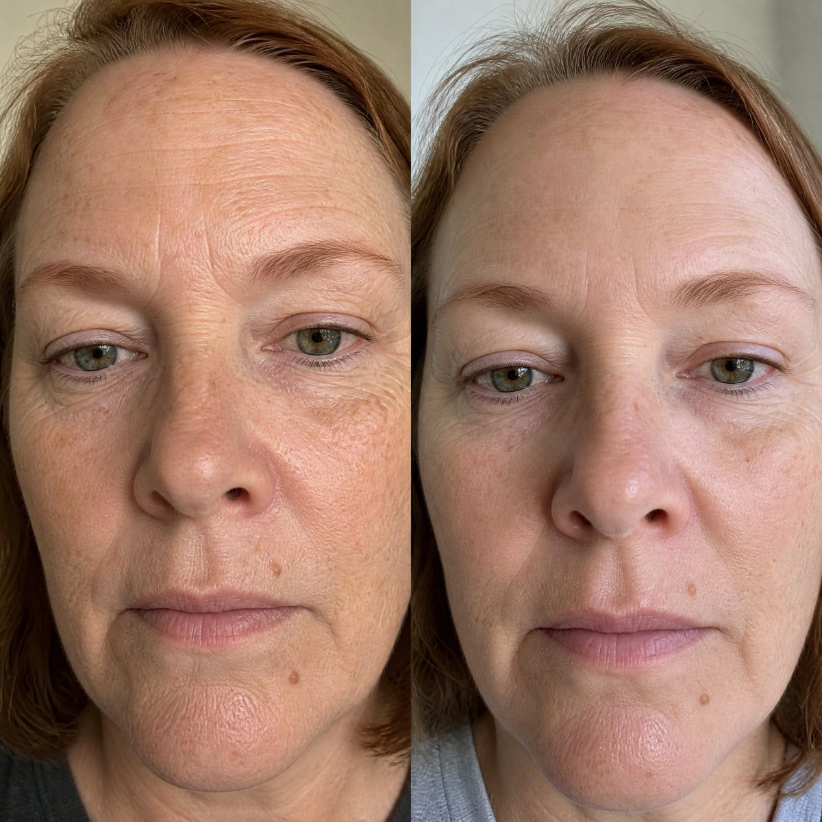 Before and after skin comparison showing improved skin condition and texture