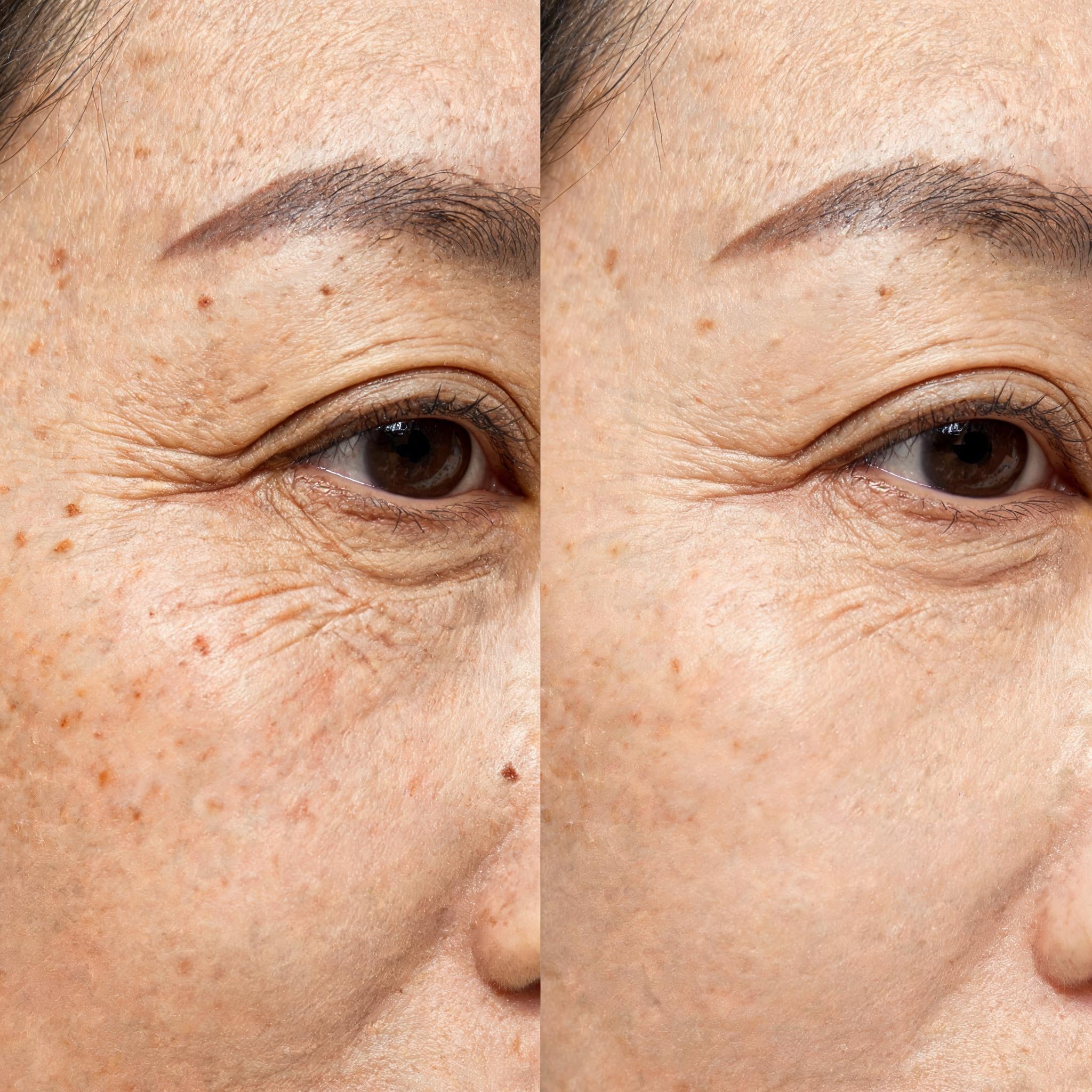 Before and after skin comparison showing improved skin condition and texture